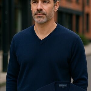 100 Cashmere Luxurious Navy V-Neck Sweater for Men
